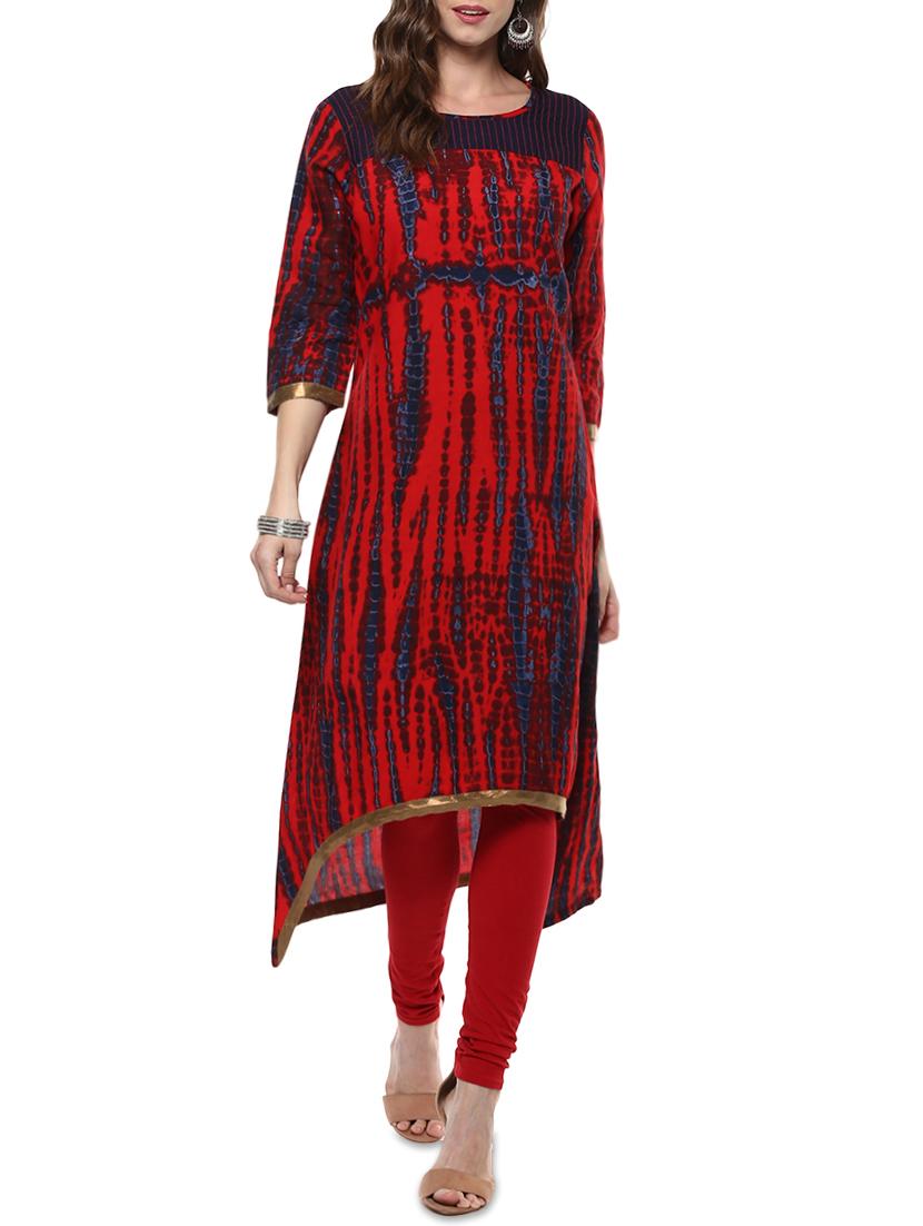Red Rayon Highlow Kurta - By