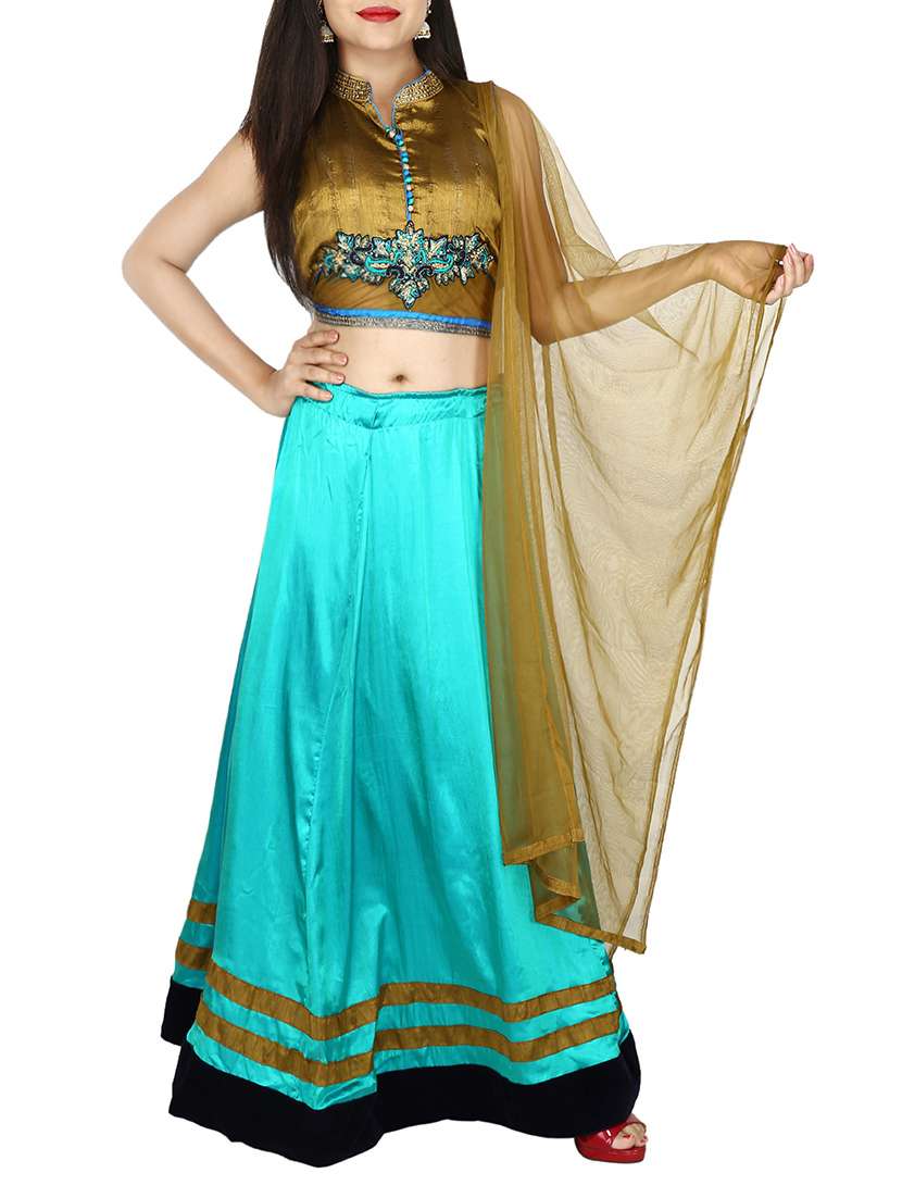 multi colored silk a-line lehenga