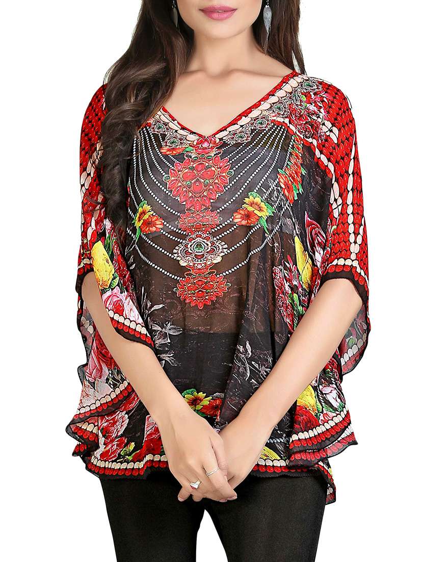 multicolored printed georgette poncho