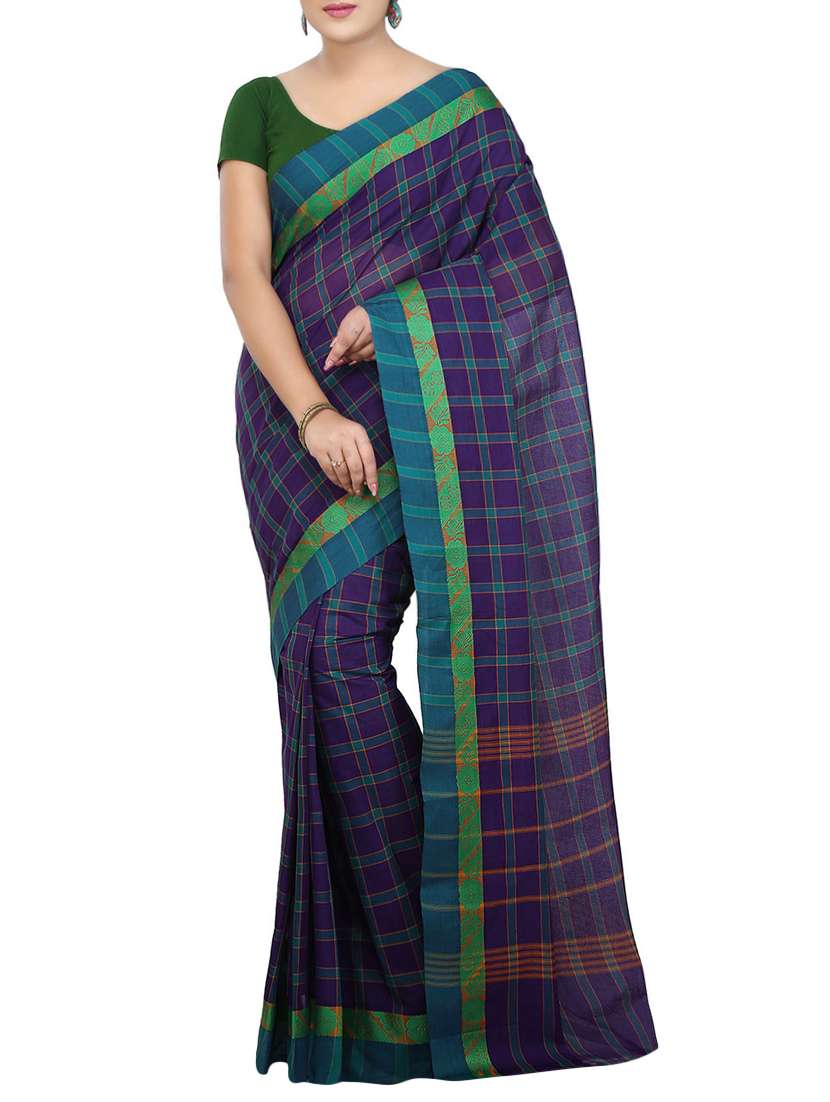 blue cotton woven saree