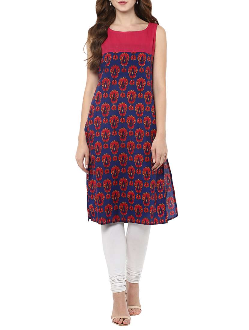 blue cotton straight kurta