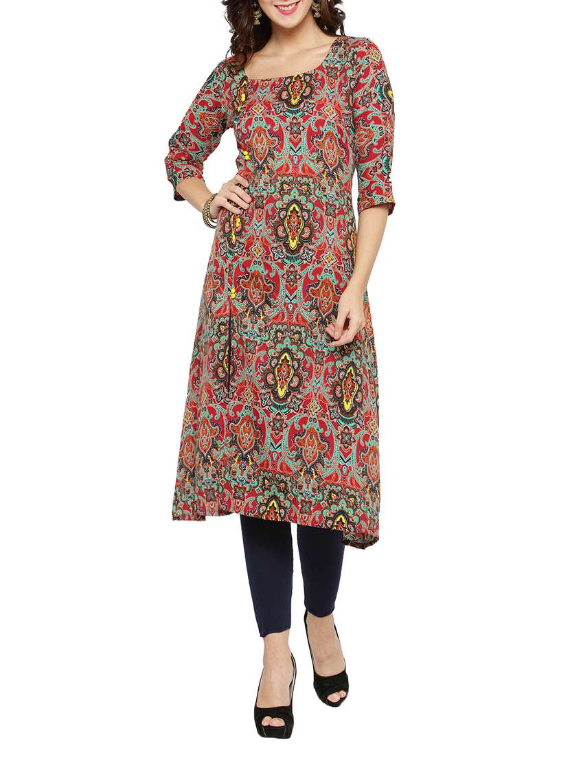 red crepe a-line kurta
