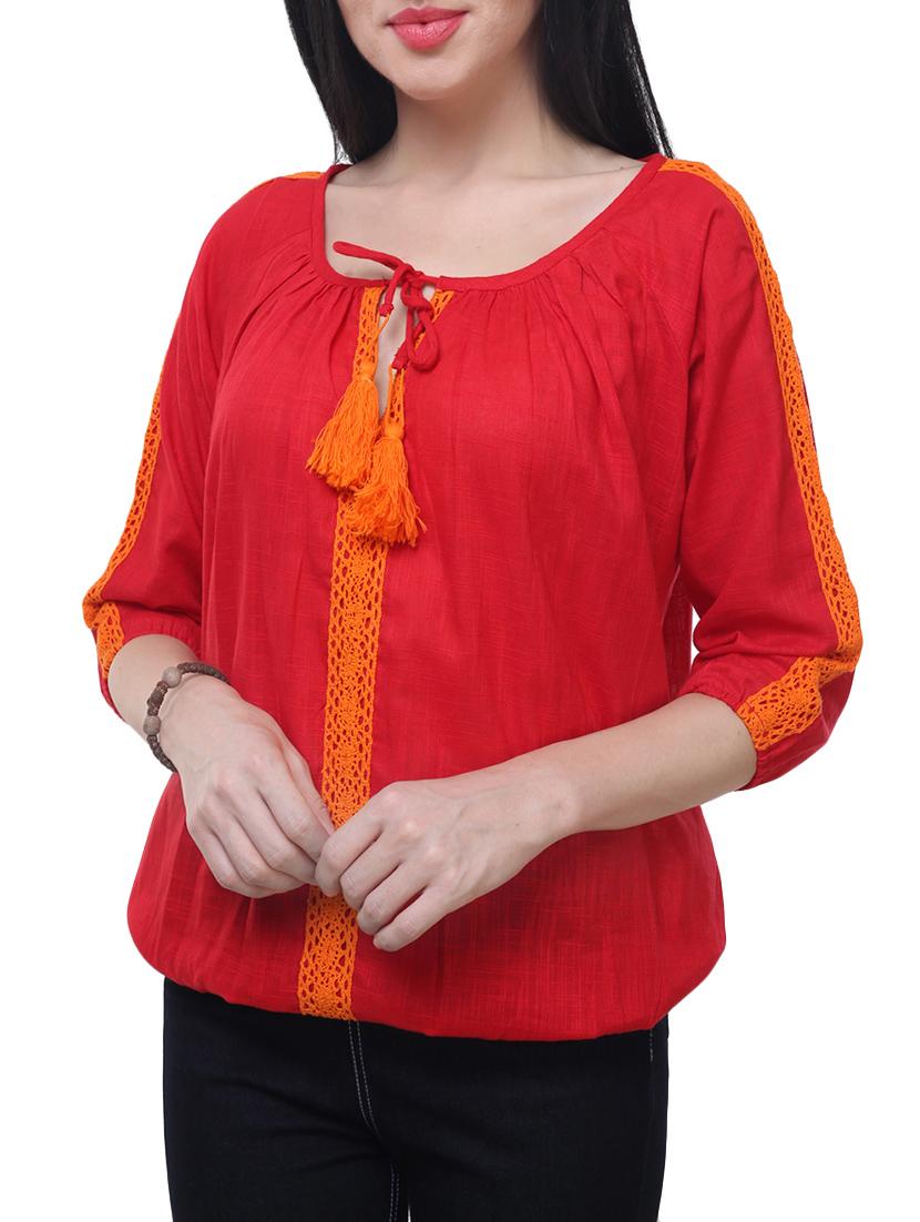 red cotton blouson top - 14228986 -  Zoom Image - 0