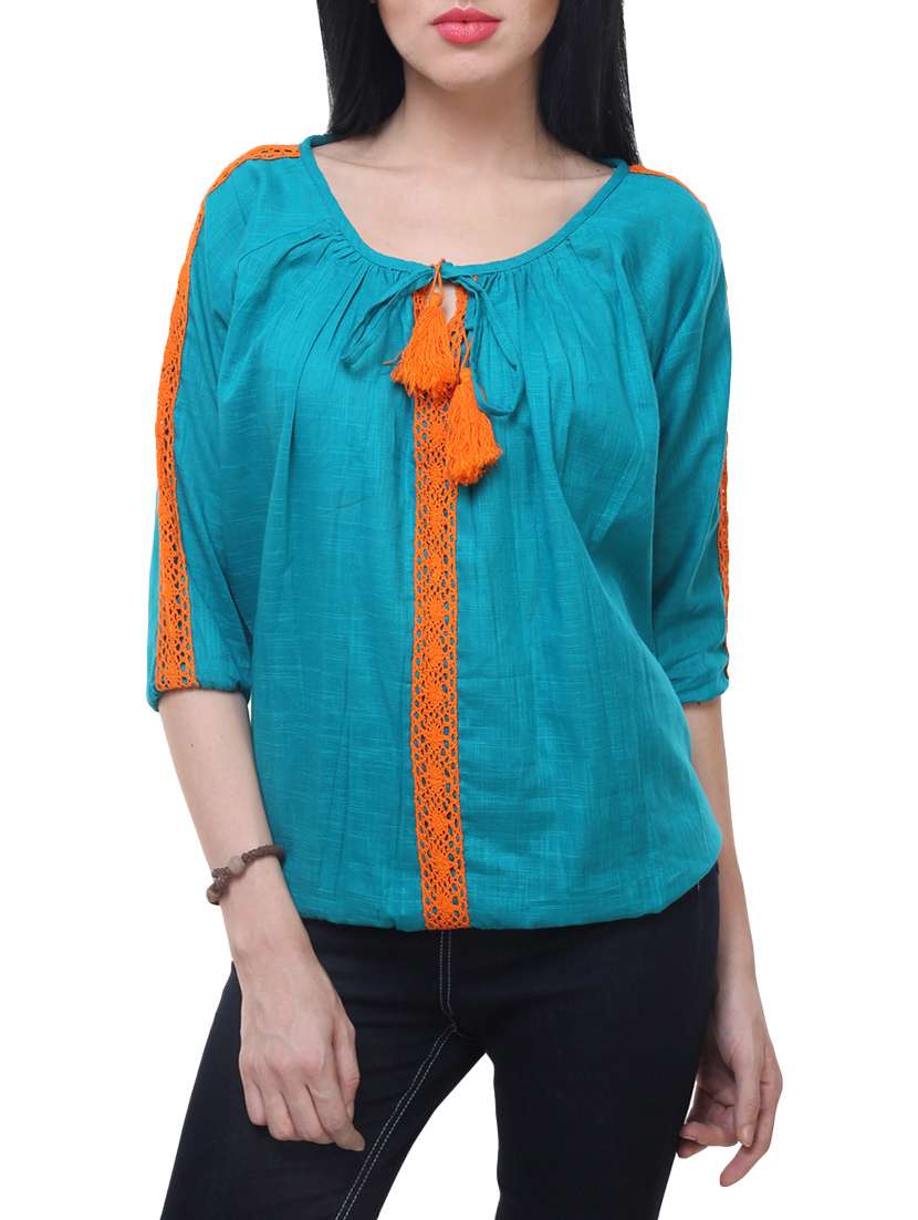 light blue cotton blouson top - 14228987 - Zoom Image - 0