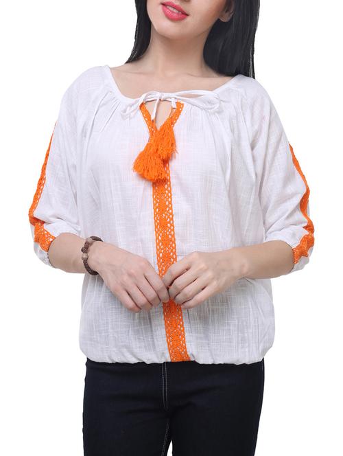 white cotton blouson top - 14228988 - Standard Image - 0
