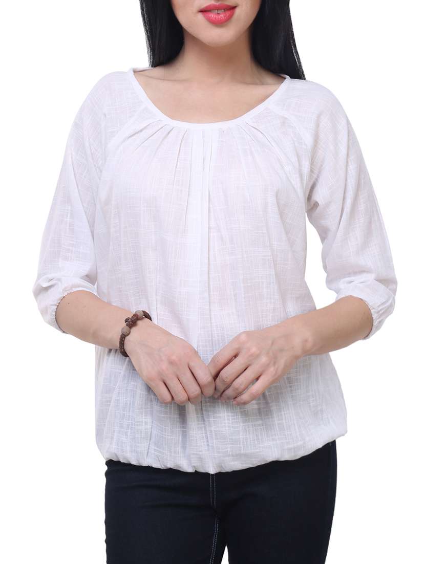 white cotton blouson top - 14228998 - Zoom Image - 0