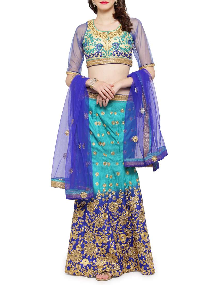 green art silk embroidered lehenga
