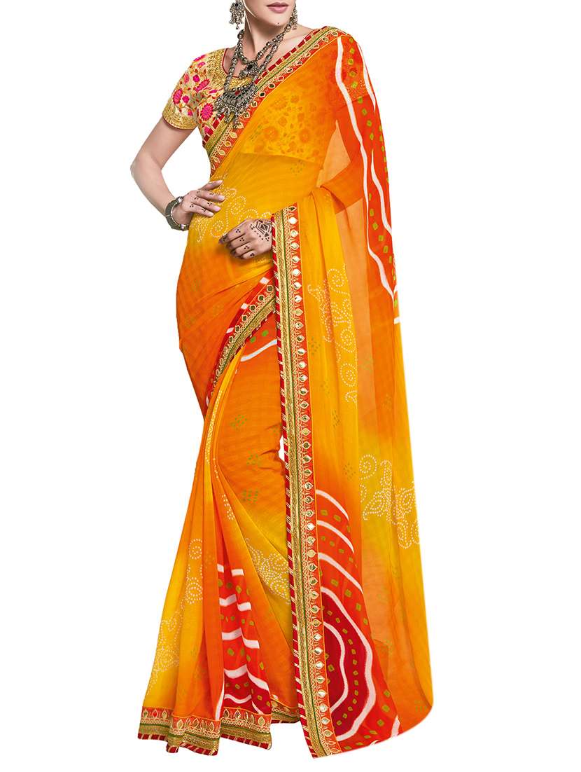 yellow georgette tie and dye saree with blouse
