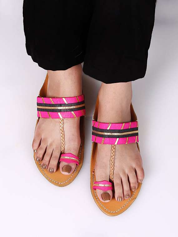Buy online Pink Black Kolhapuri Chappals from flats for Women by