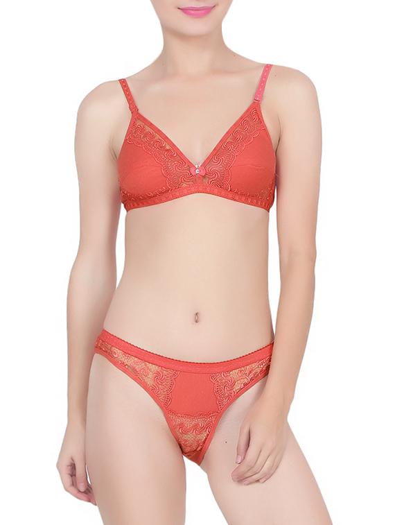 red hosery bra and panty - 14243021 -  Zoom Image - 0