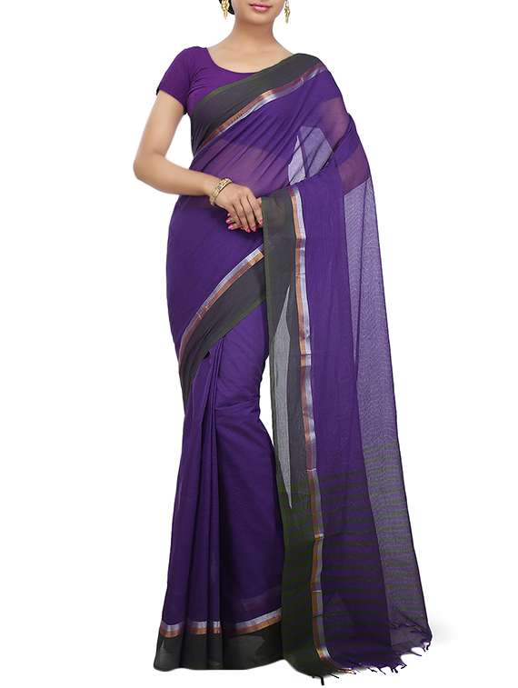 blue cotton bordered saree