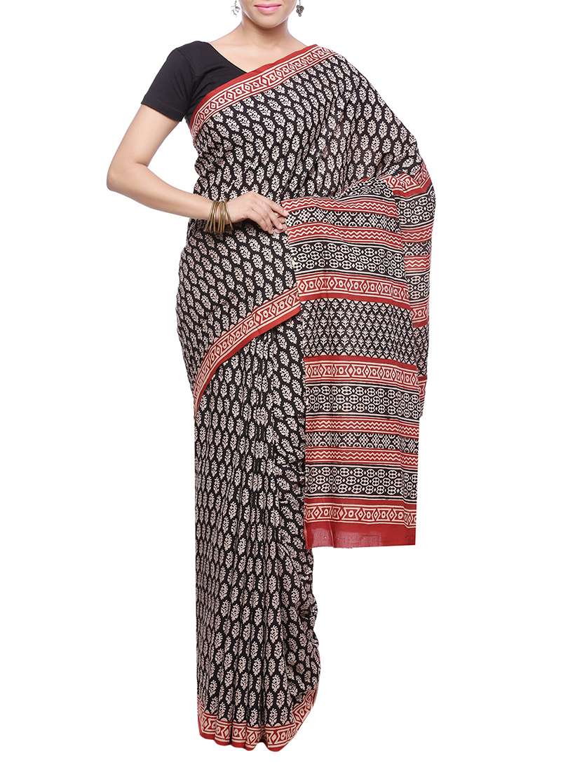 women's printed black colored saree