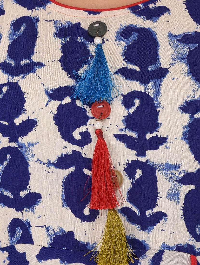 indigo cotton flared kurta - 14253066 -  Standard Image - 3