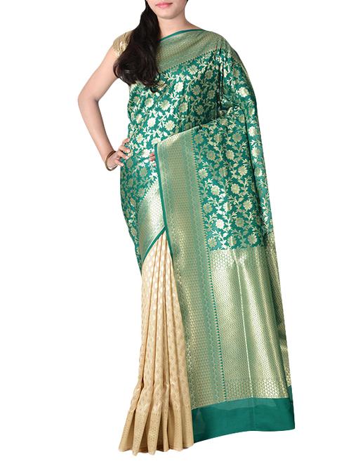 green silk banarasi saree with blouse - 14253437 - Standard Image - 0