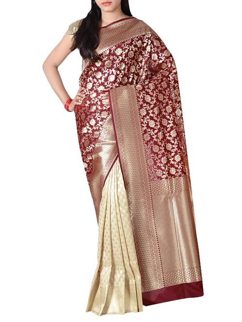 maroon silk banarasi saree with blouse - 14253438 -  Standard Image - 0