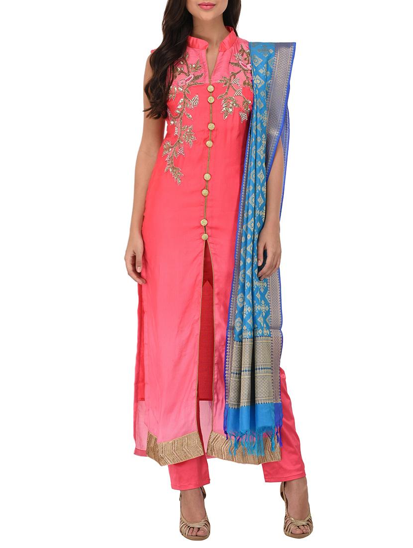 pink unstitched straight pant unstitched suit - 14254071 - Zoom Image - 0