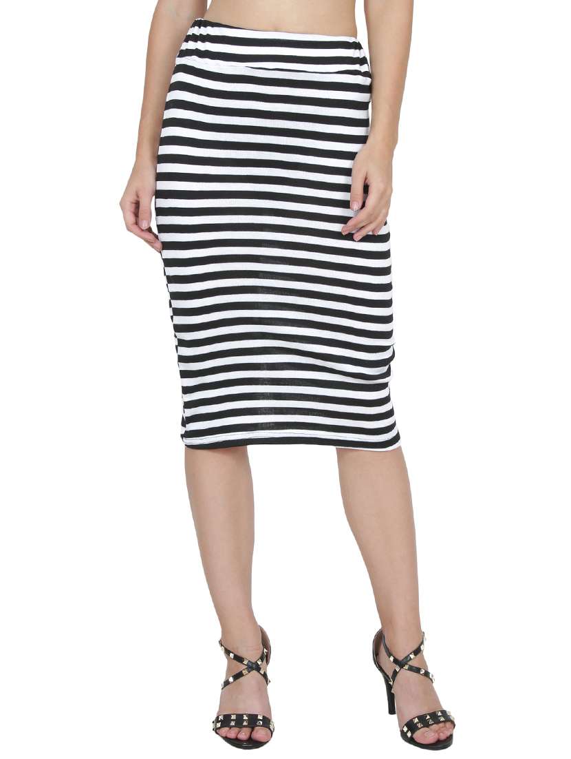 Buy online Black Striped Lycra Pencil Skirt from Skirts Shorts