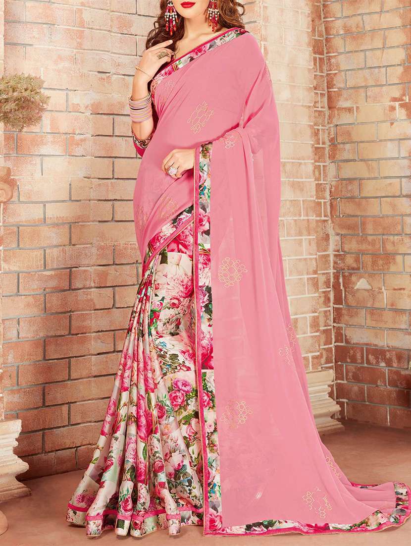 multi colored georgette printed saree with blouse