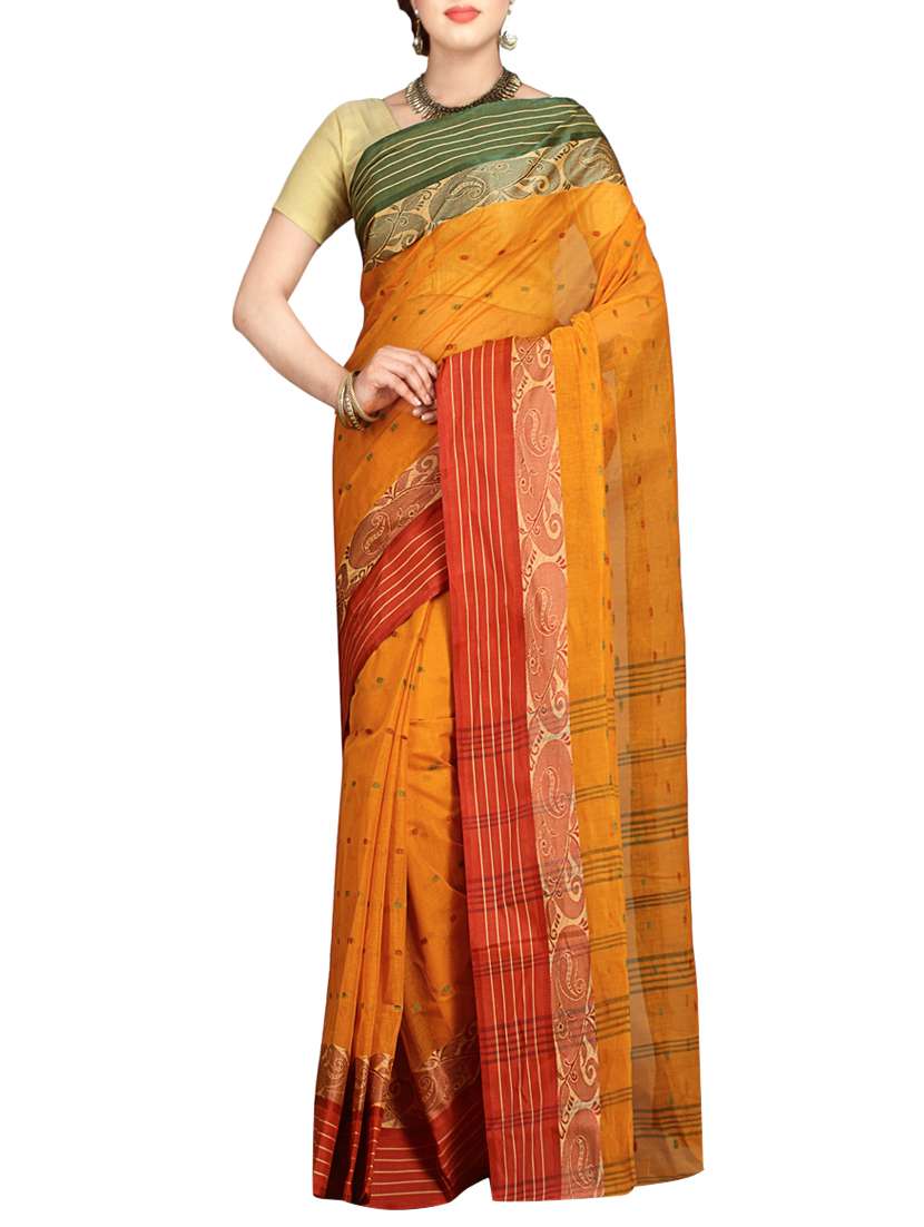 yellow tant saree