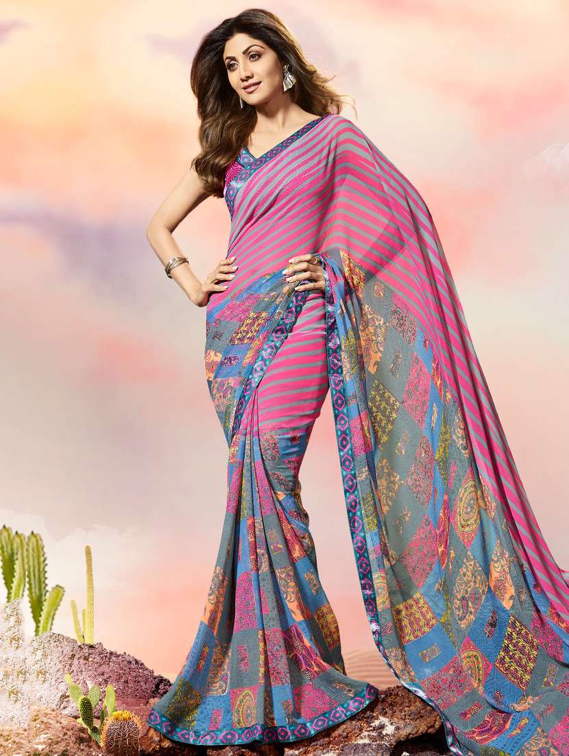 women's stripes multi colored saree
