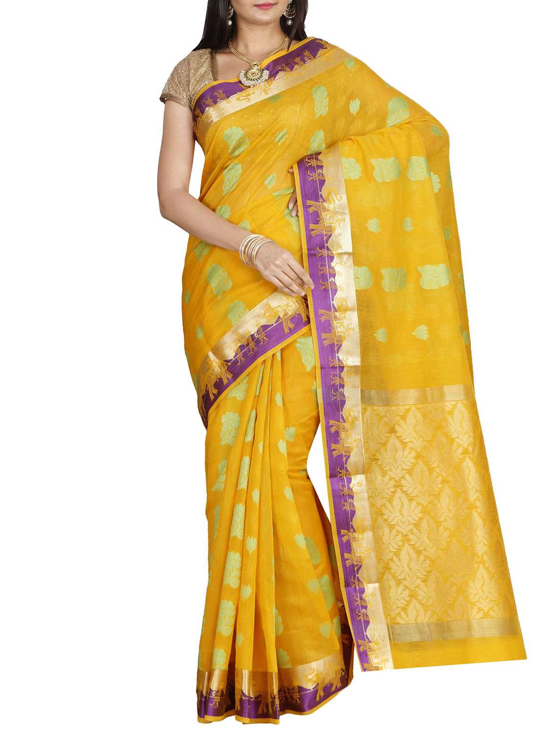 the chennai silks yellow jacquard saree with blouse