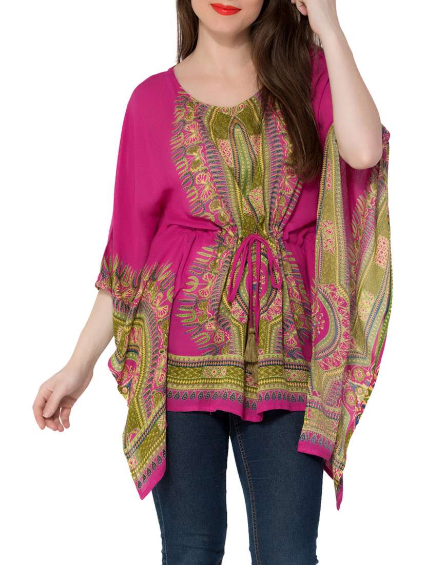 pink kaleidoscope print rayon kaftan