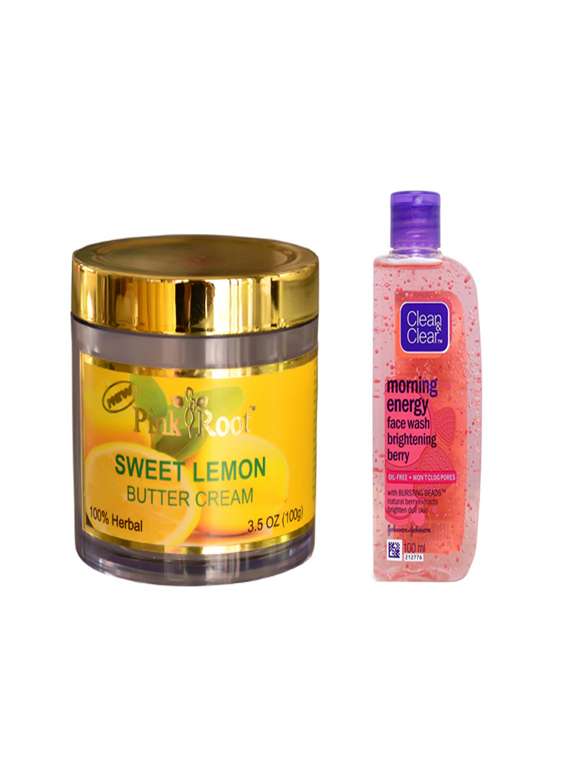 pink root sweet lemon butter cream with clean & clear morning energy face wash brightening berry 
