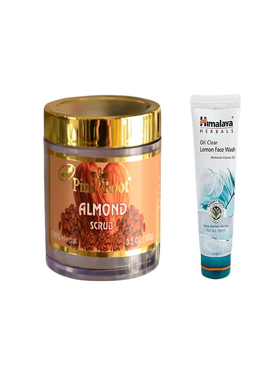 Pink Root Almond Scrub (100gm) With Himalaya Oil Clear Lemon Face Wash (100ml) Pack Of 2 - By