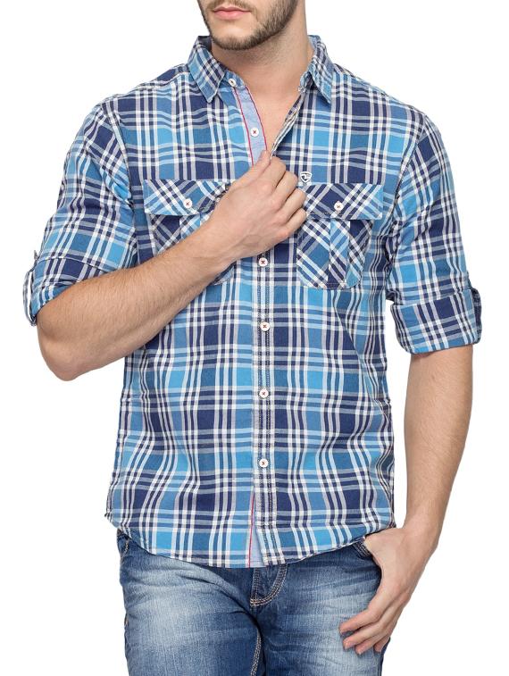 blue cotton casual shirt - 14321545 -  Zoom Image - 0