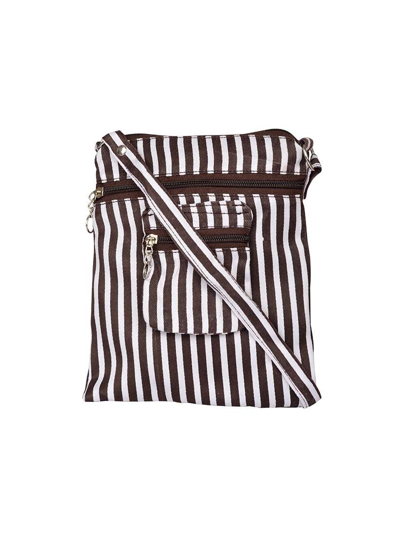 brown striped regular sling bag