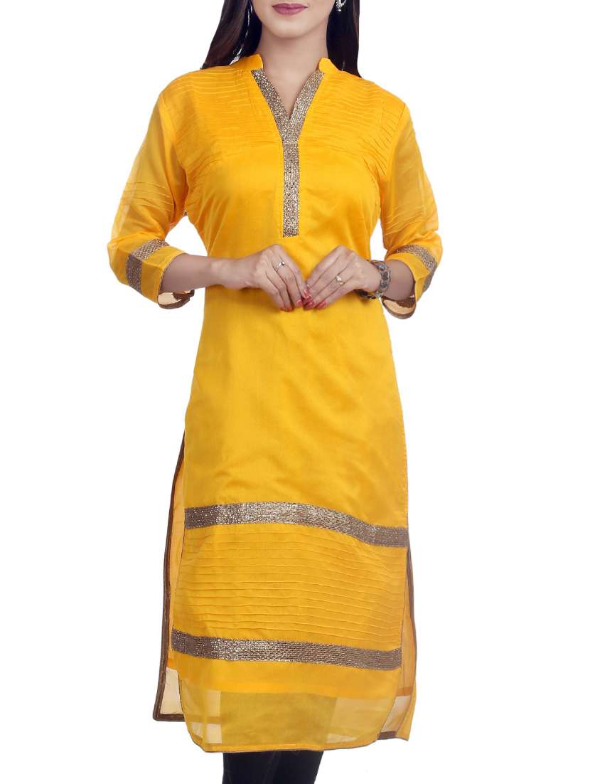 yellow chanderi straight kurta