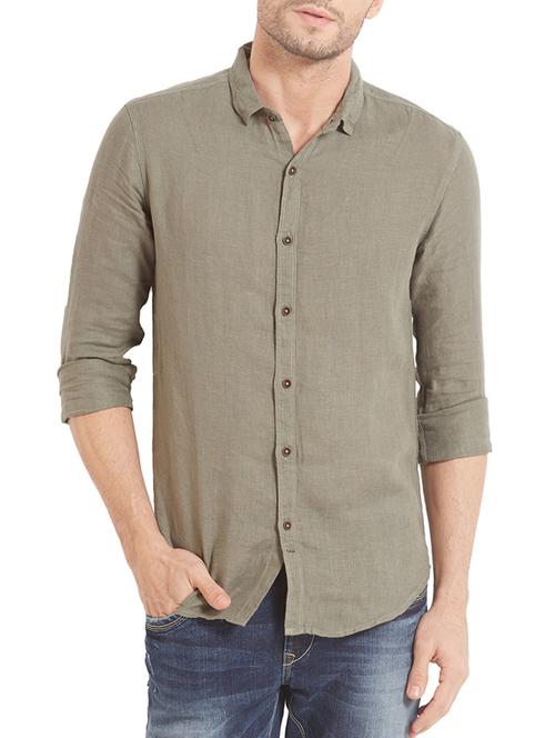 brown linen casual shirt - 14332074 -  Standard Image - 0