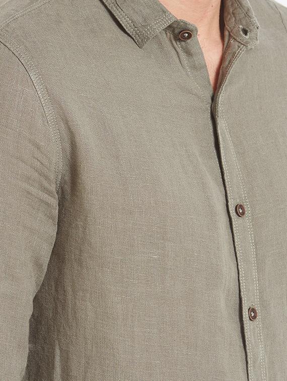 brown linen casual shirt - 14332074 - Standard Image - 3