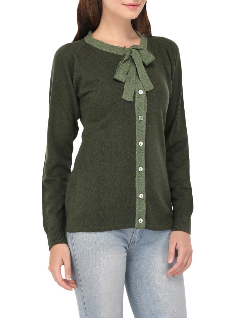 olive green woollen cardigan - 14335868 -  Zoom Image - 0