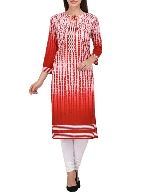 red cotton unstitched kurta - 14340534 - Standard Image - 0