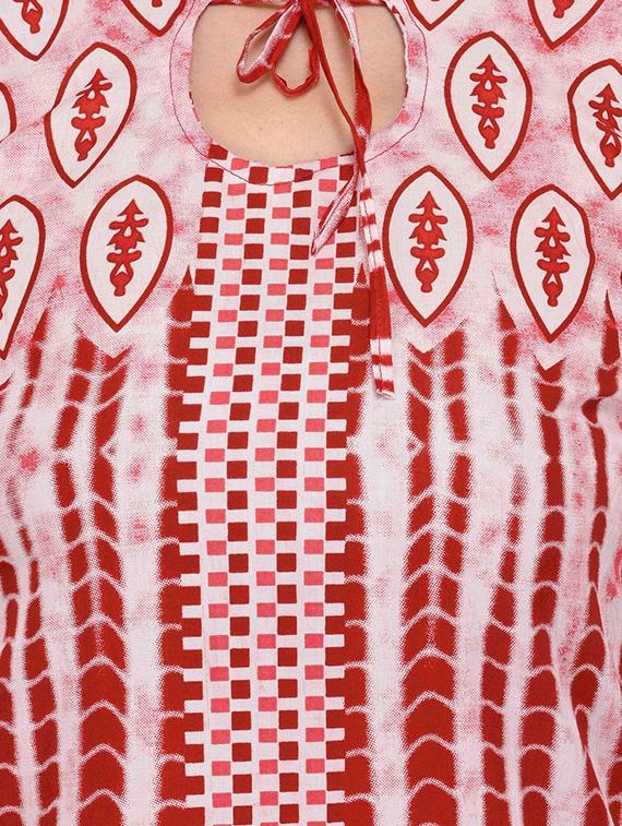 red cotton unstitched kurta - 14340534 - Standard Image - 3