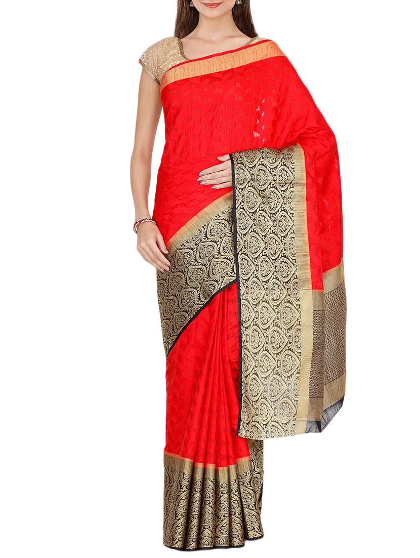 the chennai silks red woven raw silk saree with blouse