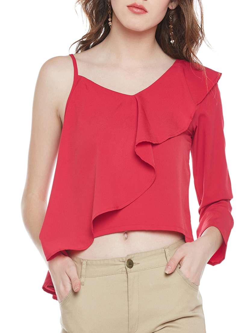 solid red casual top