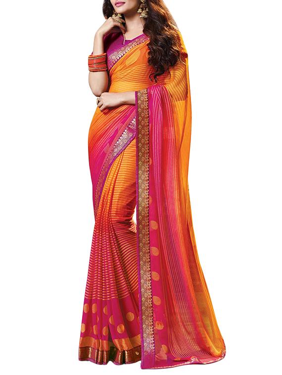 orange georgette printed saree with blouse - 14347188 -  Zoom Image - 0