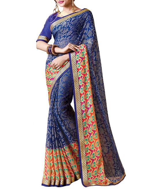 blue georgette printed saree with blouse - 14347190 -  Standard Image - 0
