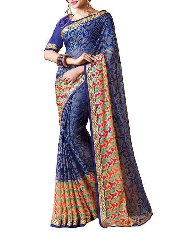 blue georgette printed saree with blouse - 14347190 -  Zoom Image - 0
