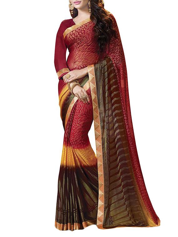 maroon georgette printed saree with blouse - 14347193 -  Zoom Image - 0