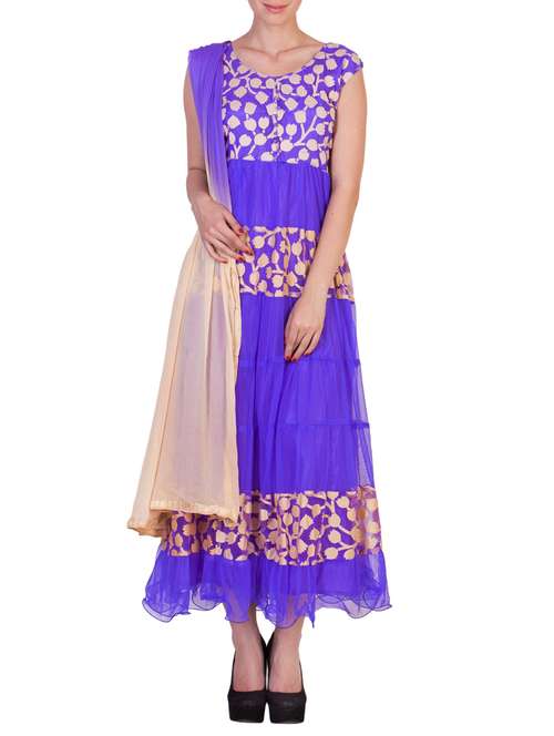 blue net flared dress material - 14348431 -  Standard Image - 0