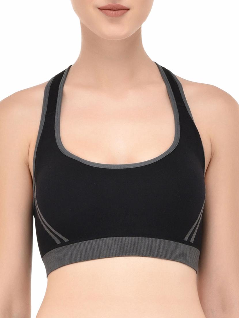 black cotton sports bra - 14349081 -  Zoom Image - 0