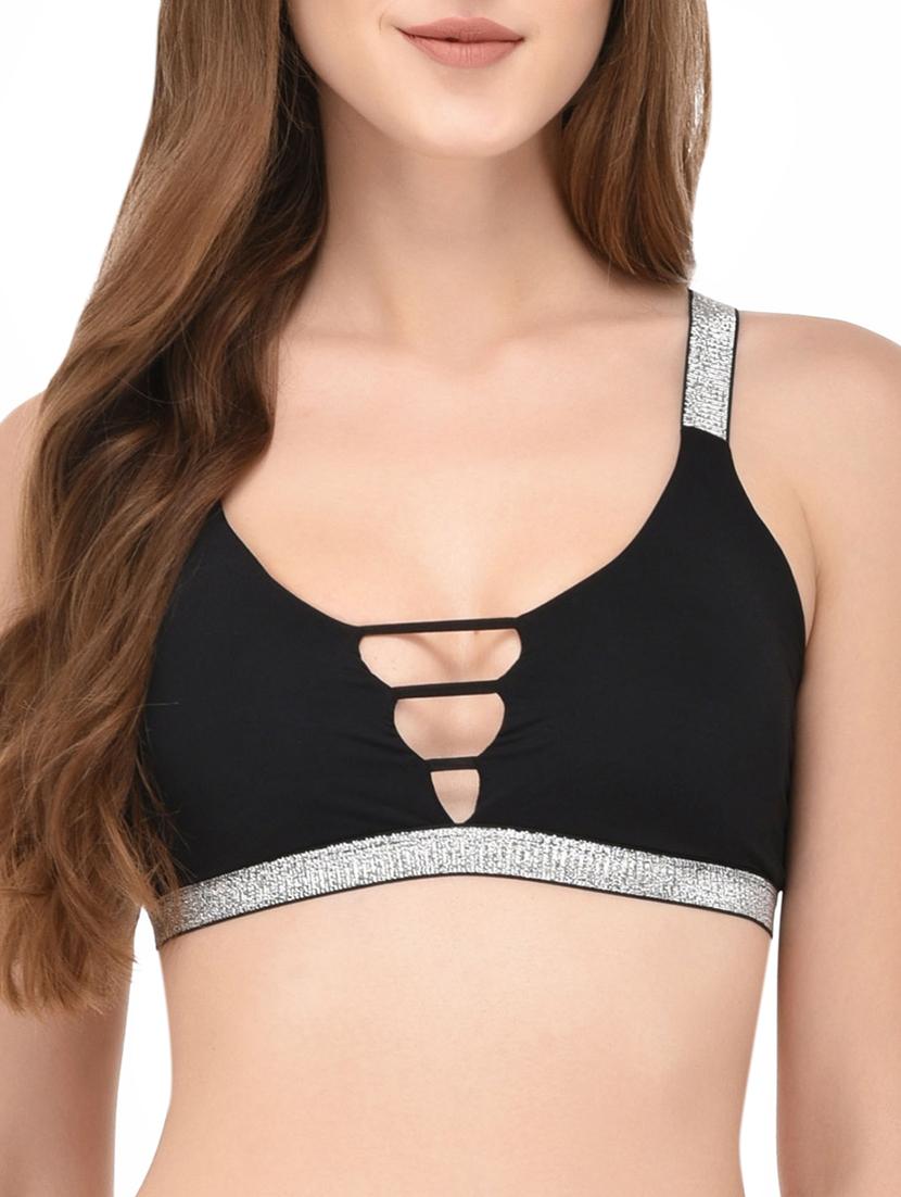 black cotton sports bra - 14349087 -  Zoom Image - 0