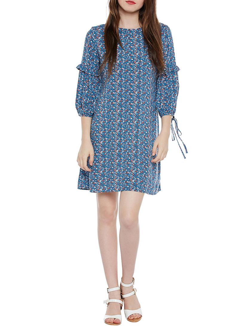 blue floral printed viscose a-line dress - 14349896 - Zoom Image - 0