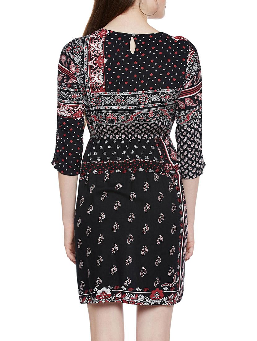 black printed viscose a-line dress - 14349900 - Standard Image - 3