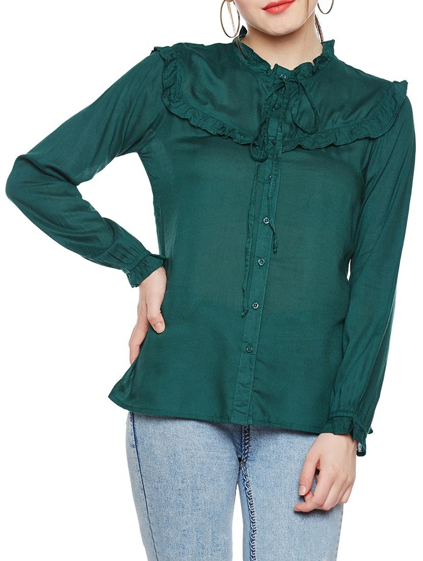 green viscose regular shirt - 14349938 -  Zoom Image - 0