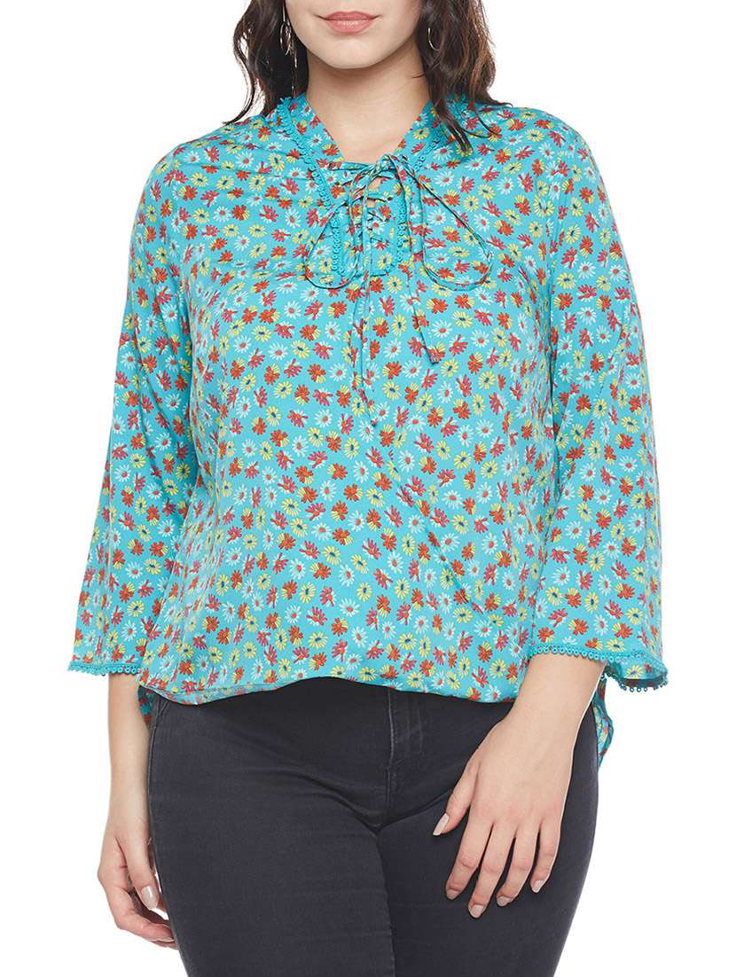 green floral printed plus top - 14349980 - Zoom Image - 0