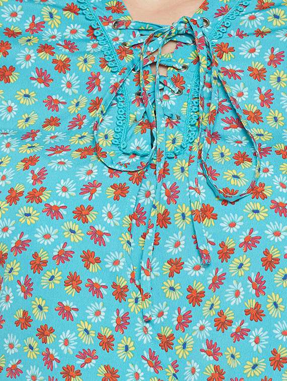 green floral printed plus top - 14349980 - Standard Image - 3